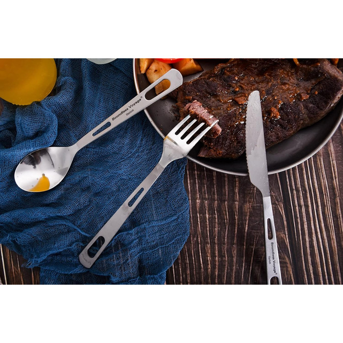 Набір столових приборів для кемпінгу Титановий відкритий польовий столовий прибор Кухонний посуд Виделка Ложка Ніж для свинини Пал