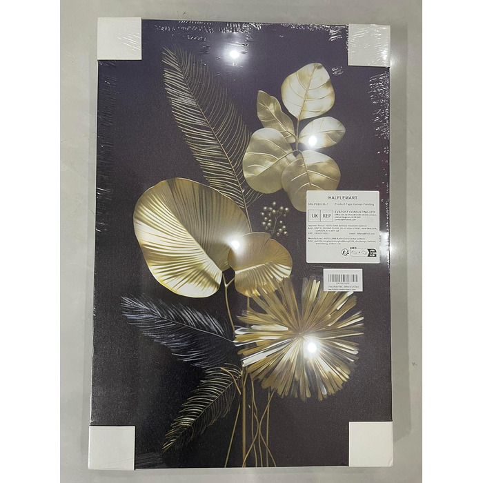 Панелі 3D темно-сині золоті квіти з рамкою Полотно Картини Монстера Кокосове листя Картина на полотні Картина Плакат Настінне мист