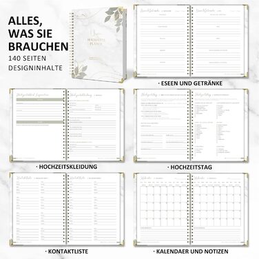 Весільний планувальник німецькою мовою для великого дня, 160 сторінок з розкладом, контрольними списками, часовим графіком та порадами, весільна книга з календарем, чудовий подарунок на заручини - DIN A4 Modern (німецька)