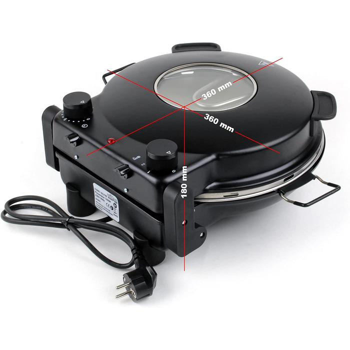 Піцайола зі стільницею з керамічного каменю Ø32 см і оглядовим вікном, два нагрівальні елементи max. 400C, з таймером