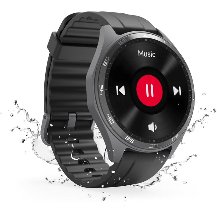 Розумний годинник Hama (кольоровий AMOLED-дисплей 1,43 дюйма, GPS, функція телефону, водонепроникний, WhatsApp, голосовий помічник, трекер сну, 110 спортивних режимів плани тренувань, крокомір, пульсометр, калорії тощо) чорний