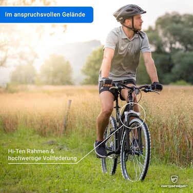 Гірський велосипед Bergsteiger Phoenix 26 дюймів, підходить для зросту від 160 см, дискові гальма, ліхтарі, бризковики, 21-швидкісна коробка передач, повна підвіска, сірий/чорний (матовий)