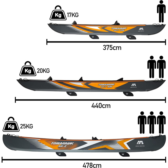 Надувний каяк AM AQUA MARINA Tomahawk AIR-K 440 100 полівінілхлорид (ПВХ) UNI Чорний / Помаранчевий
