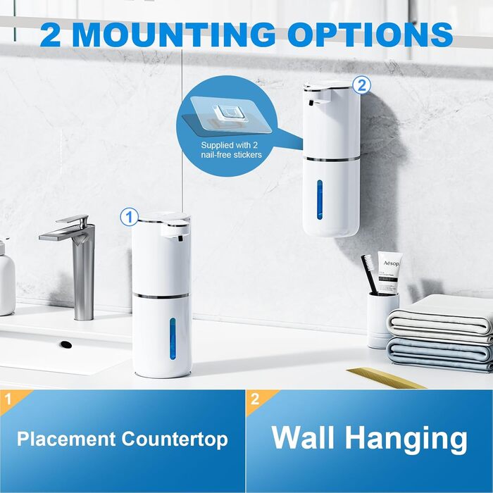 Автоматичний дозатор мила, настінний безконтактний електричний дозатор мила 380 мл з датчиком, USB-акумуляторний дозатор пінопласт