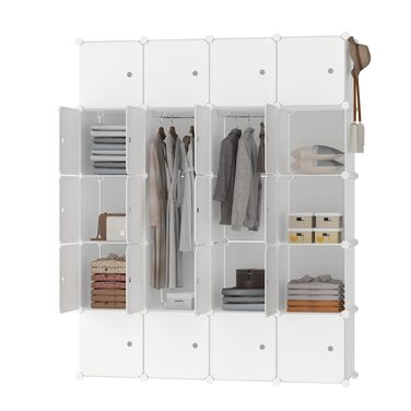 Шафа для зберігання речей HENGMEI, система полиць для самостійного виготовлення, PP-пластик з дверима, водонепроникна та пилонепроникна для спальні та ванної кімнати (20 коробок, білий)