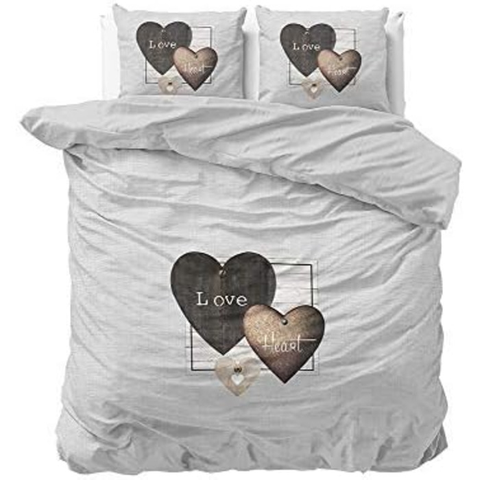 Комплект постільної білизни для сну, 100 бавовна, з сердечками кохання, 200 x 200 см, 80 x 80 см, сірий, з сердечками кохання 200x200