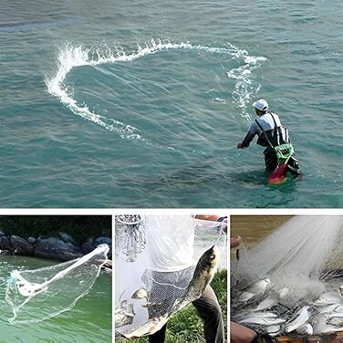 Рибальська сітка, кастова сітка для риболовлі, монофільні рибальські сітки ручного лиття, сітка для морської риболовлі для озер та річок, діаметри 1,8 м/2,4 м/3,0 м/3,6 м/4,2 м/4,8 м/5,4 м/6,0 м/6,6 м/7,2 м, діаметр 2,4 м