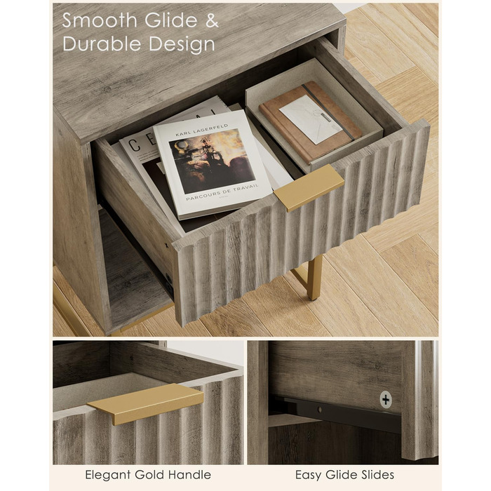 Тумбочка з шухлядою, бічний столик шириною 40 см з великим відділенням, сучасна тумбочка для спальні, вітальні або офісу (40 x 30 x 60 см, сіре заливне покриття) 40 x 30 x 60 см Сіре заливне покриття