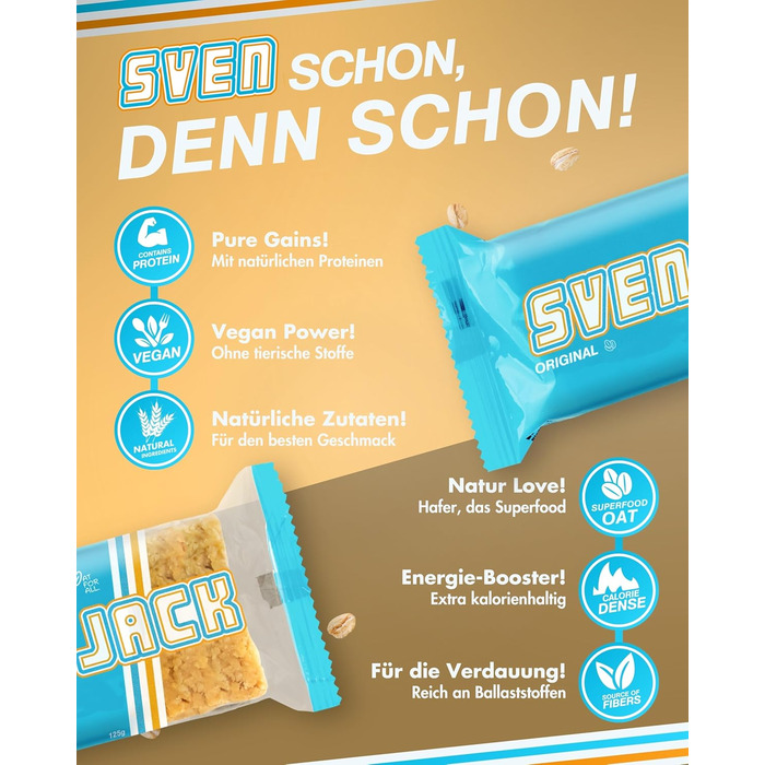 Вівсяний батончик Sven Jack (Енергетичний торт) Оригінальний 24 шт. 125 г I Оригінальний енергетичний батончик з вівсяних пластівців I Веганський вівсяний батончик I Довголанцюгові вуглеводи з низьким вмістом цукру I Низькокалорійний батончик I Батончик м