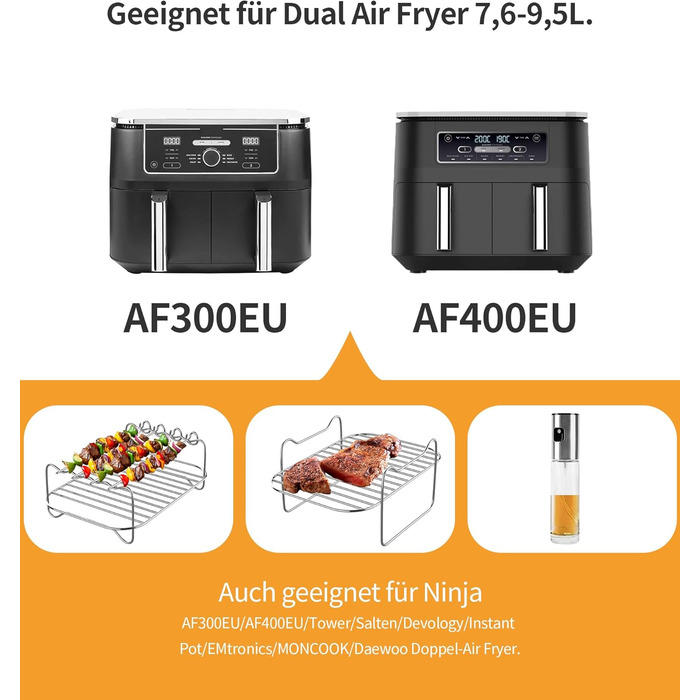 Аксесуари для фритюрниці, 12 шт. Аксесуари для фритюрниці Dual 2024 для фритюрниці Ninja Air Fryer AF500EU, AF400EU, AF300EU, Innsky, Princess, Emerio Аксесуари для решіток аерофритюрниці та пляшки з розпилювачем олії 9.5-10.4 л