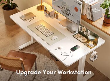 Електричний стіл FEZIBO з регульованою висотою та портами зарядки USB-A та USB-C, 120 x 60 см, стіл для роботи сидячи та стоячи, білий 120 60 см білий