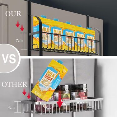 Полиця для холодильника з вуглецевої сталі, 3-секційна полиця для спецій (не потребує свердління), підвісна полиця з 8 гачками, підвісна кухонна полиця, органайзер для спецій з клейкими смужками