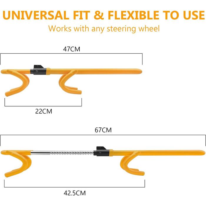 Блокування керма для автомобіля, Багатофункціональний кіготь керма, Кіготь керма для автомобіля з 2 ключами, Іммобілайзер автомобіль, Універсальний замок керма для автомобілів, Автофургони, Вантажівки, Позашляховик (жовтий)