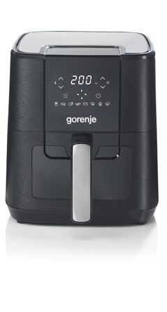 Аерофритюрниця Gorenje AF1350DWB, 1350 Вт, чаша 5,4 л з вікном, 8 автопрограм, антипригарне покриття, LED-дисплей, 28 35,3 32,1 см, чорна