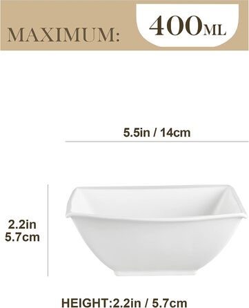 Серія Blance, 6 шт. Кремово-білі порцелянові миски Набір мисок Пластівці Десертні миски Миска 14,5X14,5X6 см Миска з 6 предметів