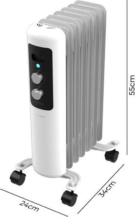Електричний масляний радіатор Cecotec з низьким енергоспоживанням 7 модулів ReadyWarm 750 Space White. 1500 Вт, 3 рівні потужності, система безпеки та колеса, ідеально підходить для 15 м, білий