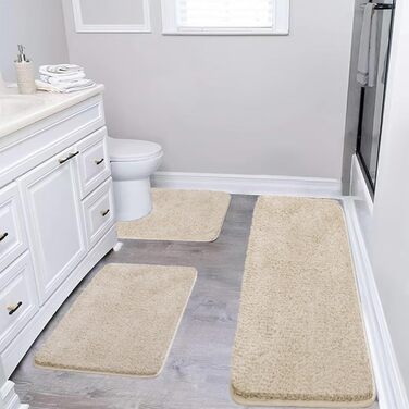 Комплект килимків для ванної кімнати з м&39якої мікрофібри, бежевий, комплект килимків для ванної кімнати з 2 предметів, килимок для душу, що миється, нековзний, пухнастий килимок для ванної та туалету з вирізом, бежевий, 50 x 80 50 x 50 см (комплект з 2 