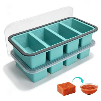 Контейнери для супу LURICO з кришками, контейнери для заморожування супу, набір із 2 силіконових форм для заморожування 250 мл з кришками - дуже великі формочки для кубиків льоду для супу, бульйону, соусів, 4 отвори