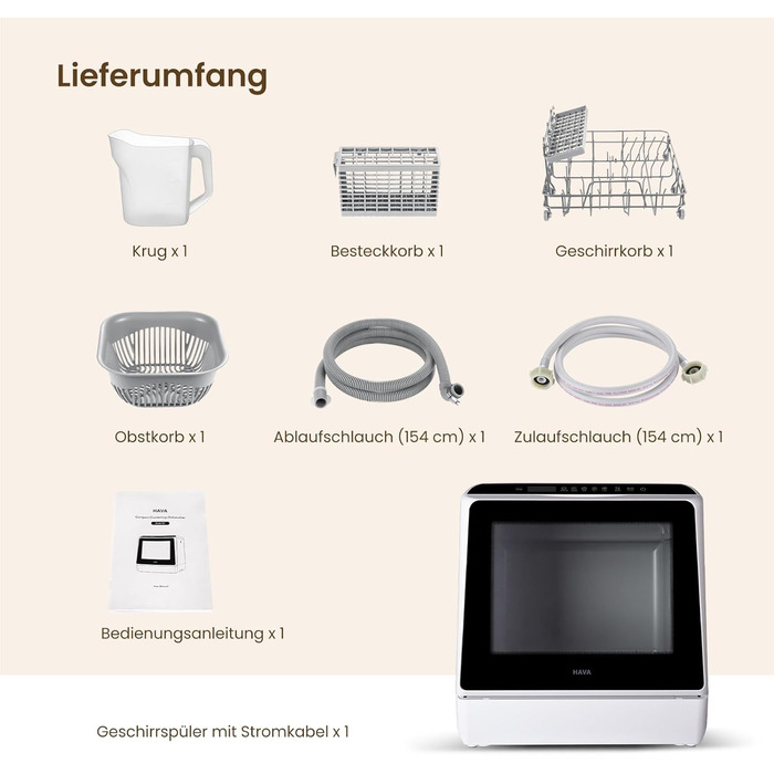 Настільна посудомийна машина HAVA, 6 програм, 5-літровий резервуар