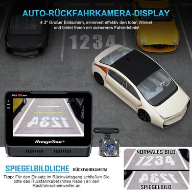 Відеореєстратор автомобільний передній задній з 64GB SD картою, 4.3-дюймовий IPS екран автомобільної камери 1080P FHD відеореєстра