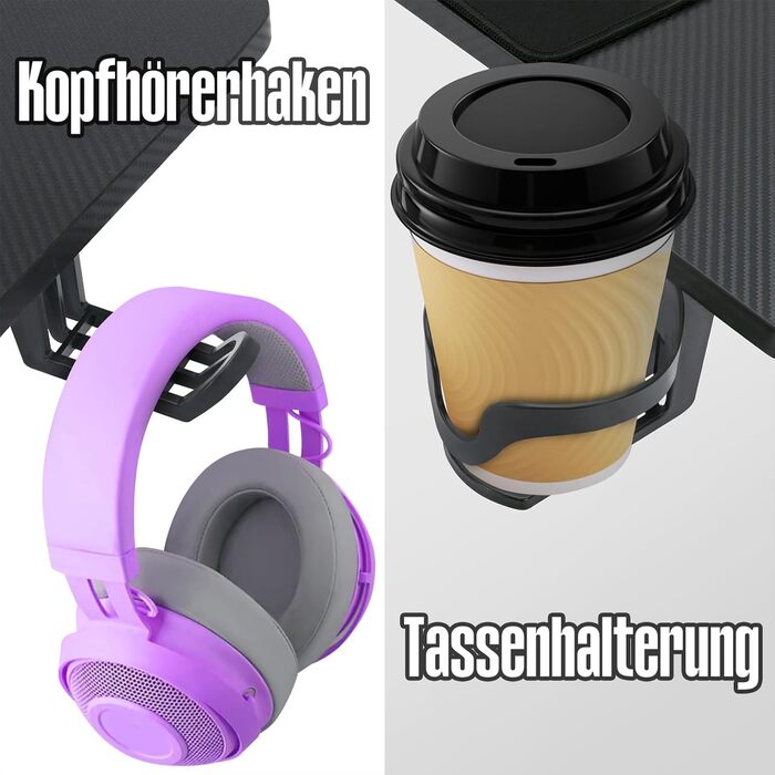 Ігровий стіл HENGMEI, ігровий стіл, комп&39ютерний стіл з підставкою для склянок, гачком для навушників, Z-подібний ПК-стіл, ігровий стіл для домашнього офісу, кутовий стіл, 140 x 60 см, тип B зі світлодіодним підсвічуванням, 140x60x75 см тип B зі світлод