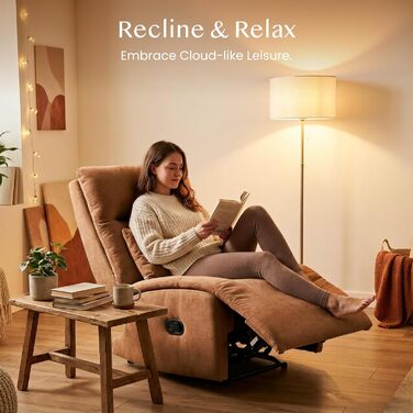 Крісло-гойдалка FLEXISPOT з 3-позиційним регулюванням відкидання, крісло для телевізора, крісло-гойдалка, подушка та бічна кишеня, ідеально підходить для сім&39ї та відпочинку, HomeEase Orange