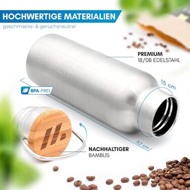 Ізольована пляшка для води NORDMUT з нержавіючої сталі 1 л заварник для чаю Термос, який можна мити в посудомийній машині Ізольована пляшка для дітей та дорослих Герметична пляшка для води З практичним заварником для чаю 1000 мл