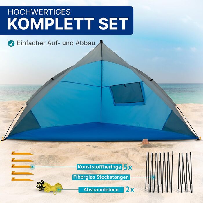 Пляжний намет EXPLORER Travel із захистом від ультрафіолету 80 240x125x125 см Маленький розмір у упаковці 9x32 см Легкий 1 кг Пляжний намет із сонцезахисним тентом та вітрозахисним тентом, дорожній розмір