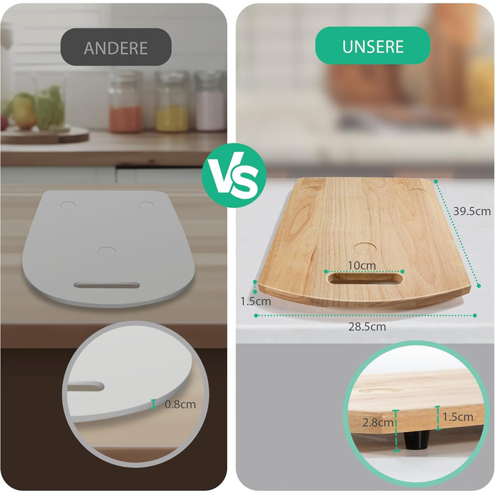 Розсувна дошка для Thermomix TM6, Розсувна дошка Thermomix TM6 з 2 універсальними колесами, Ролетна дошка для Thermomix TM6, Швидкорухома дошка Thermomix TM5, Розсувна дошка Thermomix з дерева