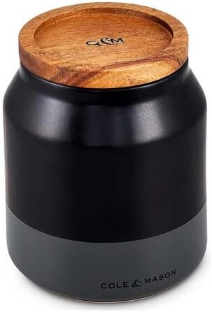 Керамічні контейнери для зберігання Cole & Mason H822137 Hinxton з дерев&39яними кришками, чорні/сірі/коричневі, 125 мм x 110 мм, коробка для зберігання / кухонний контейнер / контейнери для зберігання продуктів, гарантія 2 роки, невеликий контейнер для з