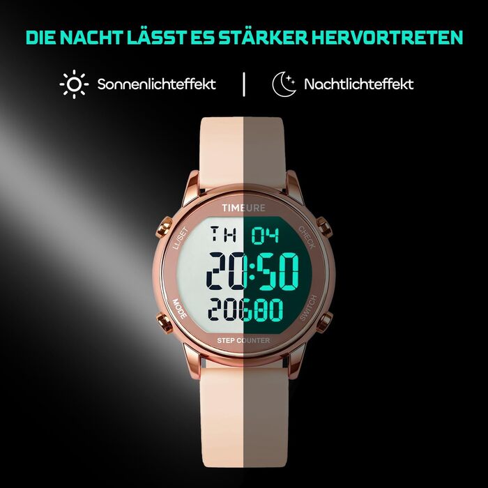 Жіночий крокомір, крокомір для ходьби, не потрібен додаток/телефон, водонепроникний фітнес-трекер калорій, відстеження відстані, будильник, великий цифровий дисплей, годинник, рожевий TU-2509