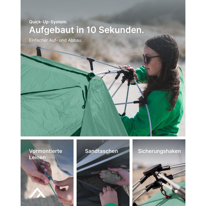 Великий пляжний навіс із захистом від ультрафіолету (UV80) для 3 осіб, включаючи піщані кілочки та сумку для переміщення. Захист від сонця для сімей, дітей, немовлят або собак - Bahamamint