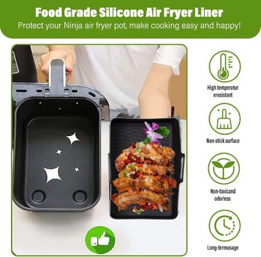 Аксесуари для фритюрниці Lifemaison 8PCS для Tefal EY9018 5.2/3.1 L, Cecotec Cecofry DuoSize 9 л 5.5/3.5 л, Salter EK5729, два розміри з подвійними ящиками, подвійні аксесуари з силіконовою формою для фритюрниці Black