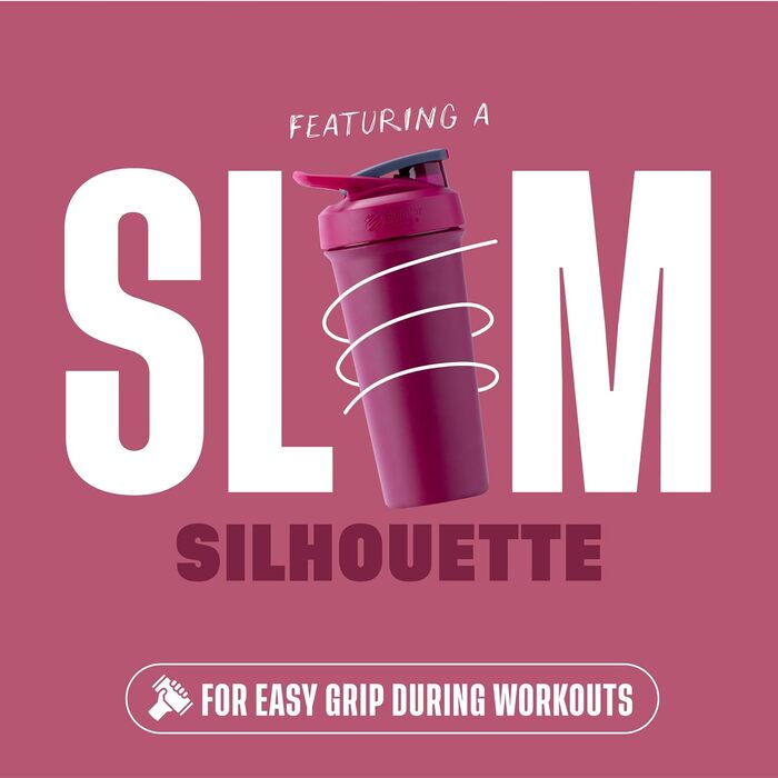 Пляшка для води BlenderBottle Strada Sleek Shaker Cup, ізольована, з нержавіючої сталі, з вінчиком, 750 мл, малиново-блакитний колір, Strada Sleek Water Bottle