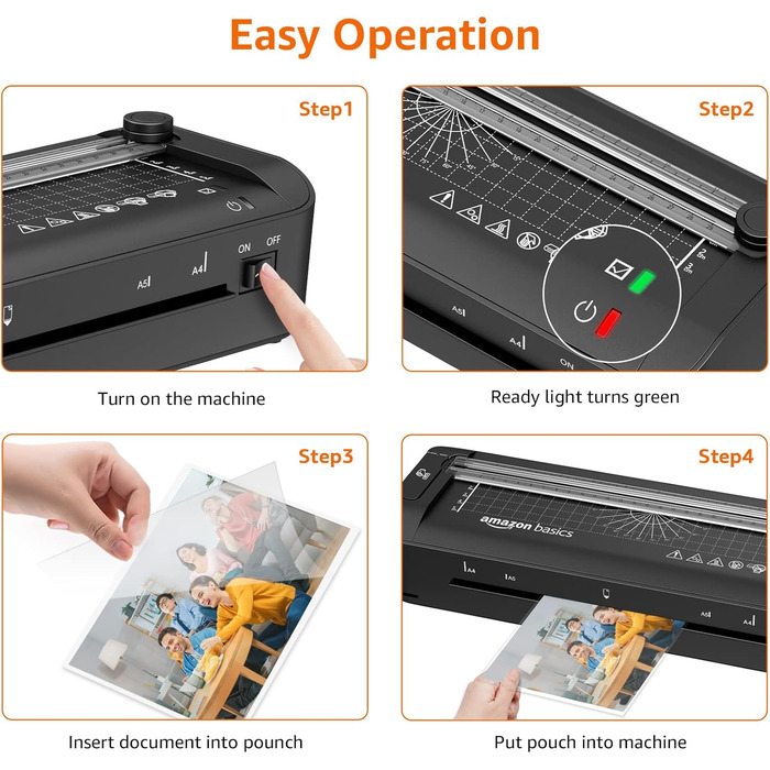 Термоламінатор Storeo Basics 3-в-1 для паперу A4, з функціями різання, перфорації та заокруглення кутів, включає 10 чохлів, штекер ЄС, чорний A4 Нова колекція Одинарний