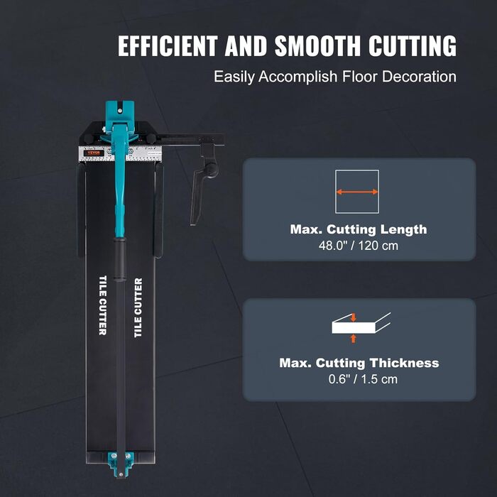 Плиткоріз VEVOR із загальною довжиною різу 1200 мм, товщиною різу мінімум 4-15 мм. Ширина різання 25 мм Машина для різання плитки, включаючи додаткові проекти з укладання та ремонту плитки з додатковим ріжучим колесом