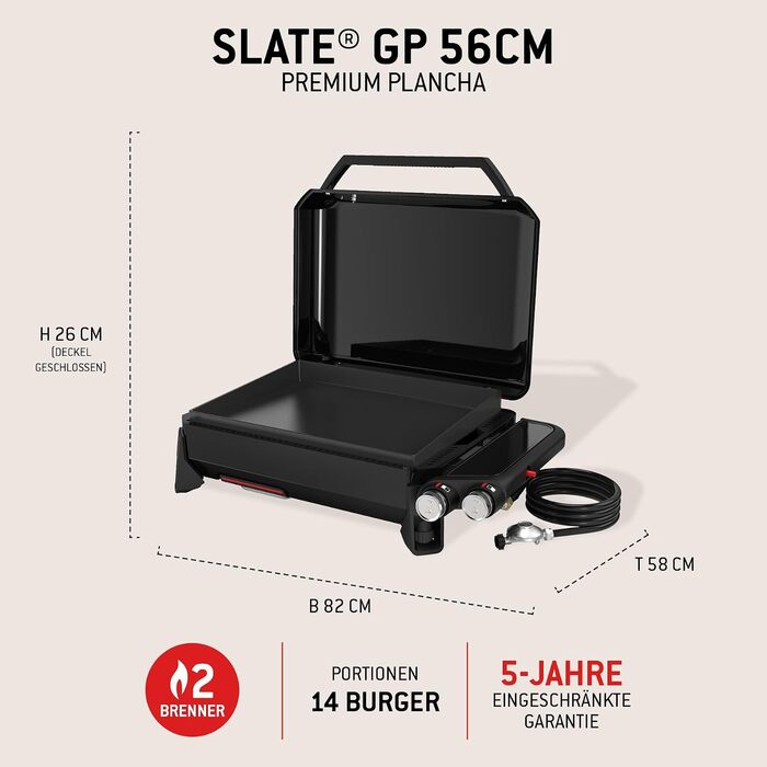 Преміальний гриль-планча Weber Slate GP 56 см / 2 пальники, рівномірний нагрів по всій площі, до 260 C, антипригарне покриття з порцелянової емалі (56 x 41 см), ніжки з регулюванням висоти, чорний