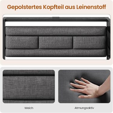 М&39який диван-ліжко 90x200 зі світлодіодним освітленням, зарядною станцією, кушеткою, дитячим ліжком з 2 шухлядами та металевим рейковим каркасом, м&39яким узголів&39ям з відкритим місцем для зберігання, чорний 90 x 200 см