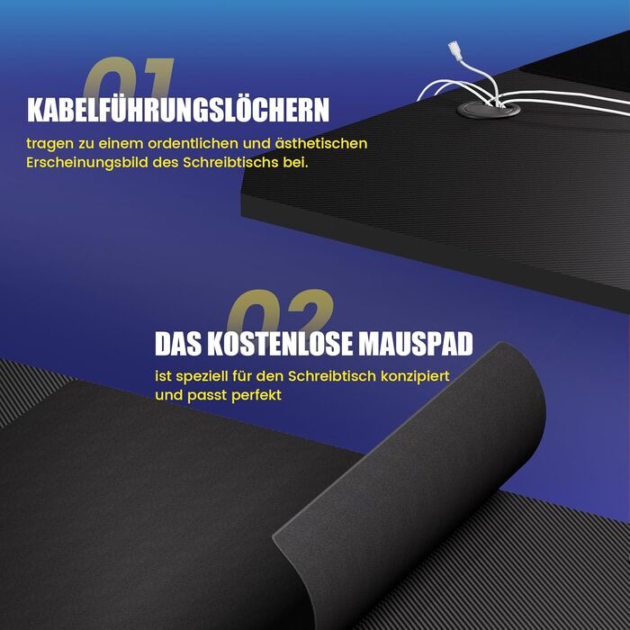 Ігровий стіл GTPLAYER, Ігровий стіл 120 x 60, ПК, ігровий стіл з розеткою, міцний комп&39ютерний стіл з гачком для навушників та штекером