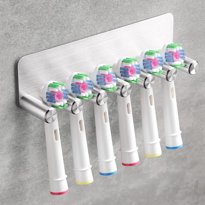 Тримач для електричної зубної щітки OETAMS без свердління, настінний тримач для зубної щітки на 6 насадок для електричних щіток, тримач для зубної щітки з нержавіючої сталі, самоклеючий тримач для головки зубної щітки, срібний
