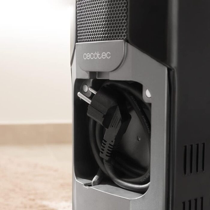 Масляний обігрівач Cecotec ReadyWarm 7000 Space Black 1500 Вт, 7 секцій, 3 режими потужності, відсік для кабелю, зручне керування, ручка, колеса та подвійна система безпеки, чорний, для приміщень до 15 м