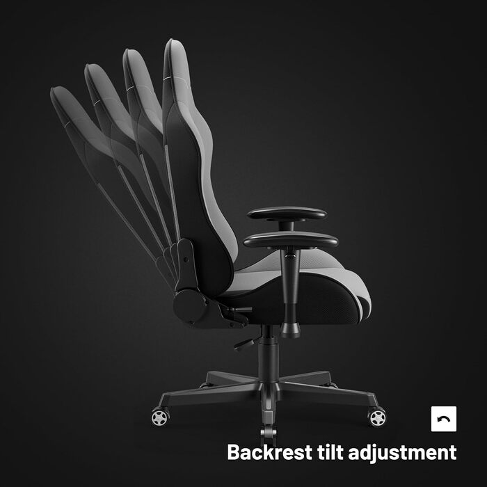 Геймерське крісло Diablo X-Starter Ергономічне ігрове крісло з тканинною оббивкою, регульованими підлокітниками, механізмом нахилу, вантажопідйомність до 136 кг Ігрове настільне крісло, ігрове офісне крісло Сірий 132 см x 68 см x 49,5 см