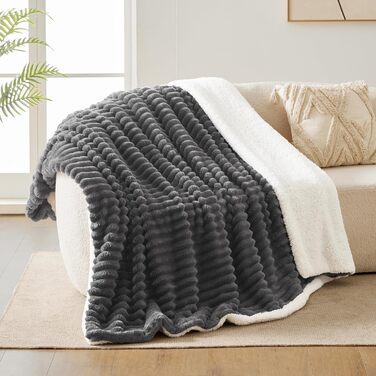 Ковдра WAVVE Sherpa, плюшева ковдра, пухнаста сіра - надзвичайно тепла, товста, м&39яка ковдра з грубого шнура, плед для дивана, двостороння ковдра для дивана, 150x200 см XL вовняна ковдра, ковдра для дивана, ковдра для вітальні 150 x 200 см сірого кольор