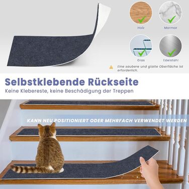 Килим для сходів 30 x 40 см, приємний м&39який ворс, самоклеючий та протиковзкий, можна різати, багаторазовий, 5 килимових сходинок, килимки для сходів для дітей, людей похилого віку, C