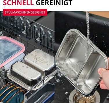 Ланчбокс Westmark Edelstahl Непротікаючий контейнер для сніданку Підходить для мікрохвильової печі та духовки, не містить BPA Бенто-бокс для школи, роботи та дитячого садка Сріблястий, розділений 450 280 мл, 450 280 мл