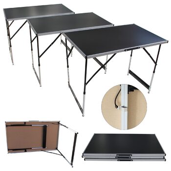 Складаний стіл для обклеювання шпалер Lemodo, 3-секційний багатофункціональний стіл з регульованою висотою, алюміній з посиленою стільницею, універсальний стіл для фарбування та блошиних ринків, робоча поверхня 3 м, 50 кг на стіл, чорний