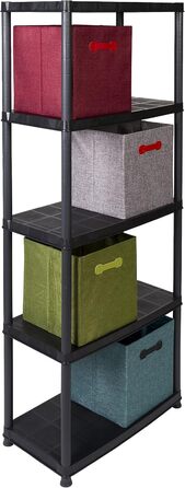 Суперпропозиція Пластиковий стелаж з 5 полицями та вантажопідйомністю 30 кг на полицю (загалом 150 кг), який можна розділити на полиці 32 завдяки модульній конструкції, а також додатковим кришкам та ніжкам.