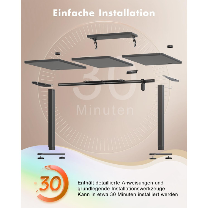 Стіл Airfish з регульованою висотою 120 x 60 см зі світлодіодним освітленням, електрично регульований по висоті стіл зі знімним кріпленням для монітора, регульований стіл для домашнього офісу та ігор, чорний 120 x 60 см