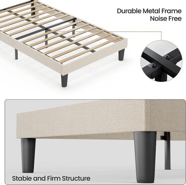 Ліжко Bealife з м&39якою оббивкою 120 x 200 см з рейковою основою міцний каркас ліжка з дерева та металу, м&39яке двоспальне ліжко з узголів&39ям для спальні та дитячої кімнати (бежевий, 120 * 200 см)