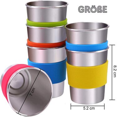 Набір із 6 чашок з нержавіючої сталі, маленькі чашки з нержавіючої сталі об&39ємом 240 мл із силіконовою оболонкою, багаторазові чашки з нержавіючої сталі для кемпінгу, пікніків на свіжому повітрі, соку, крижаної води, кави